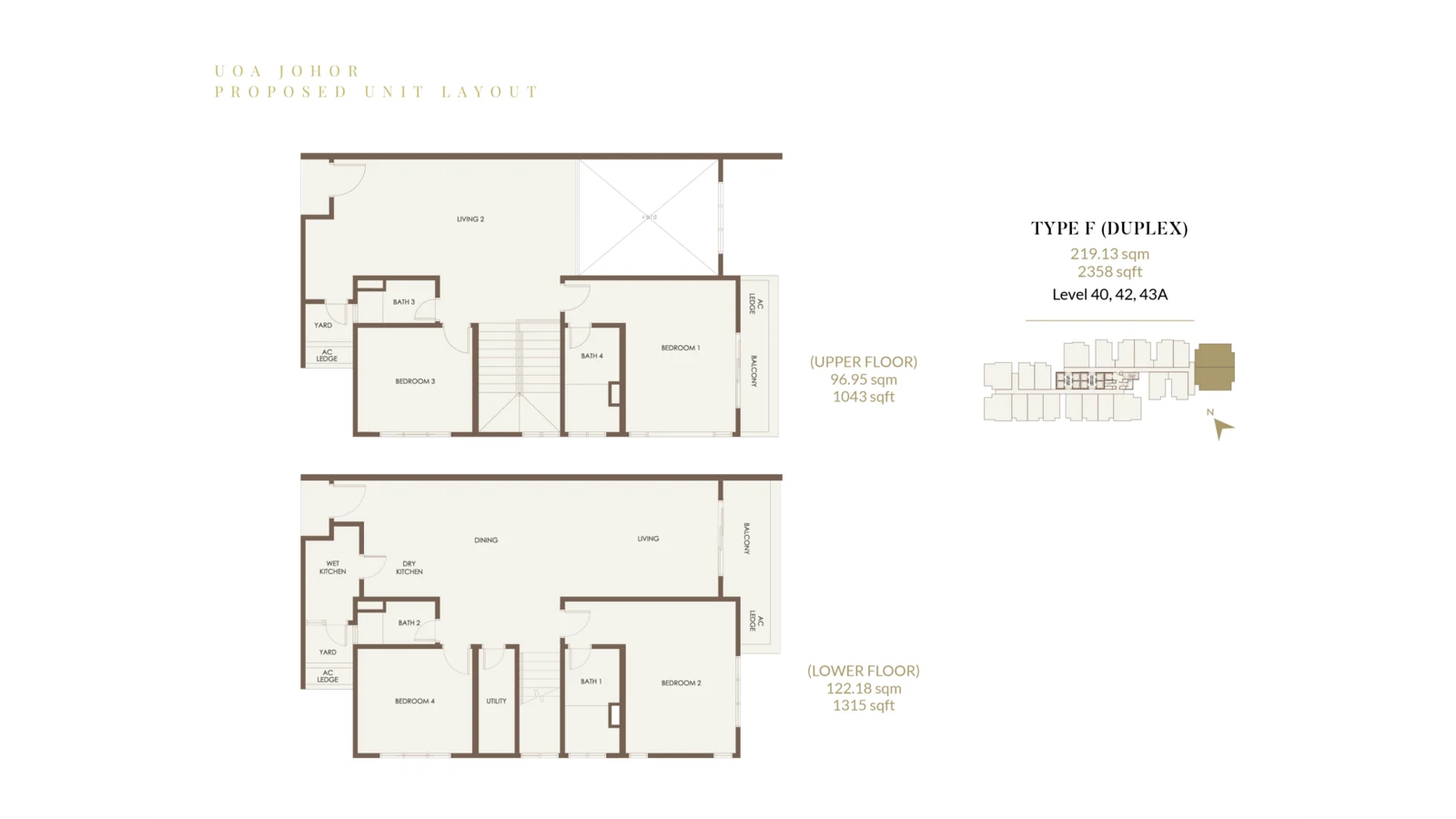 Aethera Residences Type F duplex floor plan — 2,358 sq ft