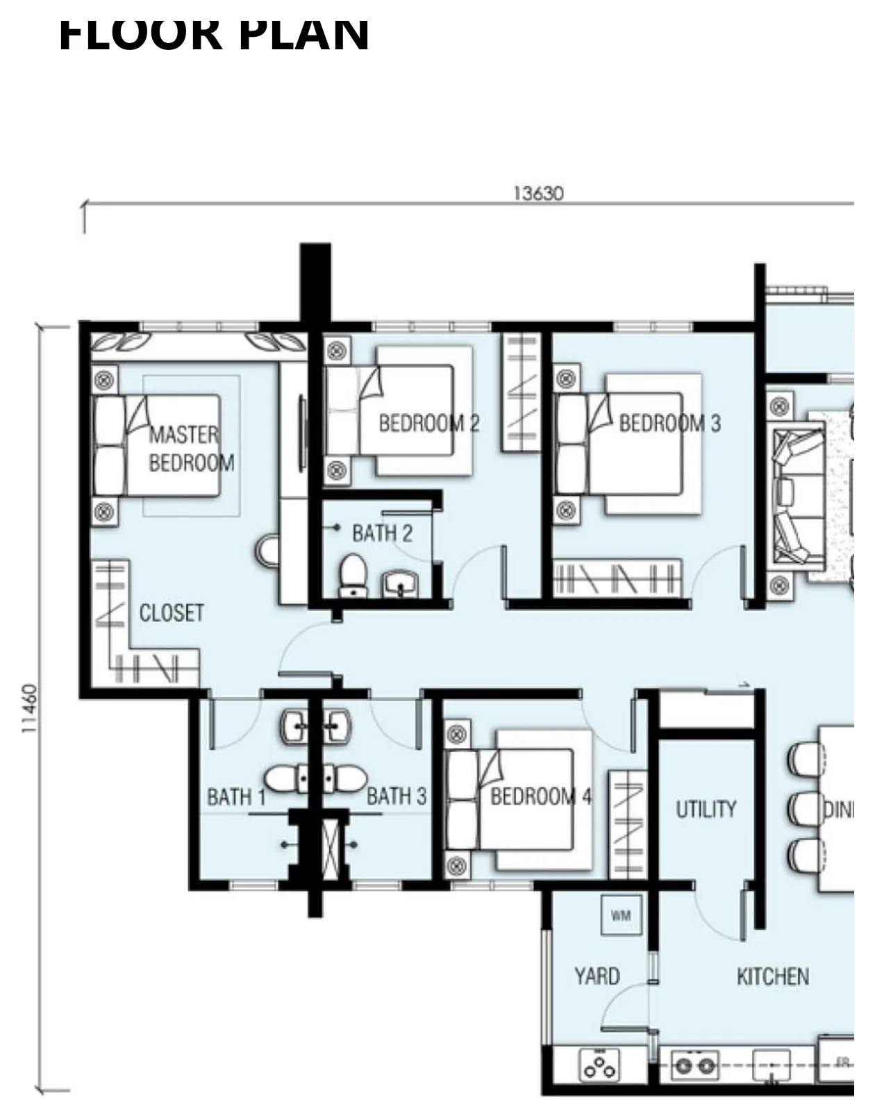AKASA Type F floor plan — 1,421 sq ft, 4 bedrooms