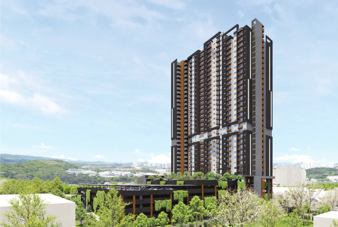 Alamanda Heights Seri Kembangan tower against the sky, artist's impression