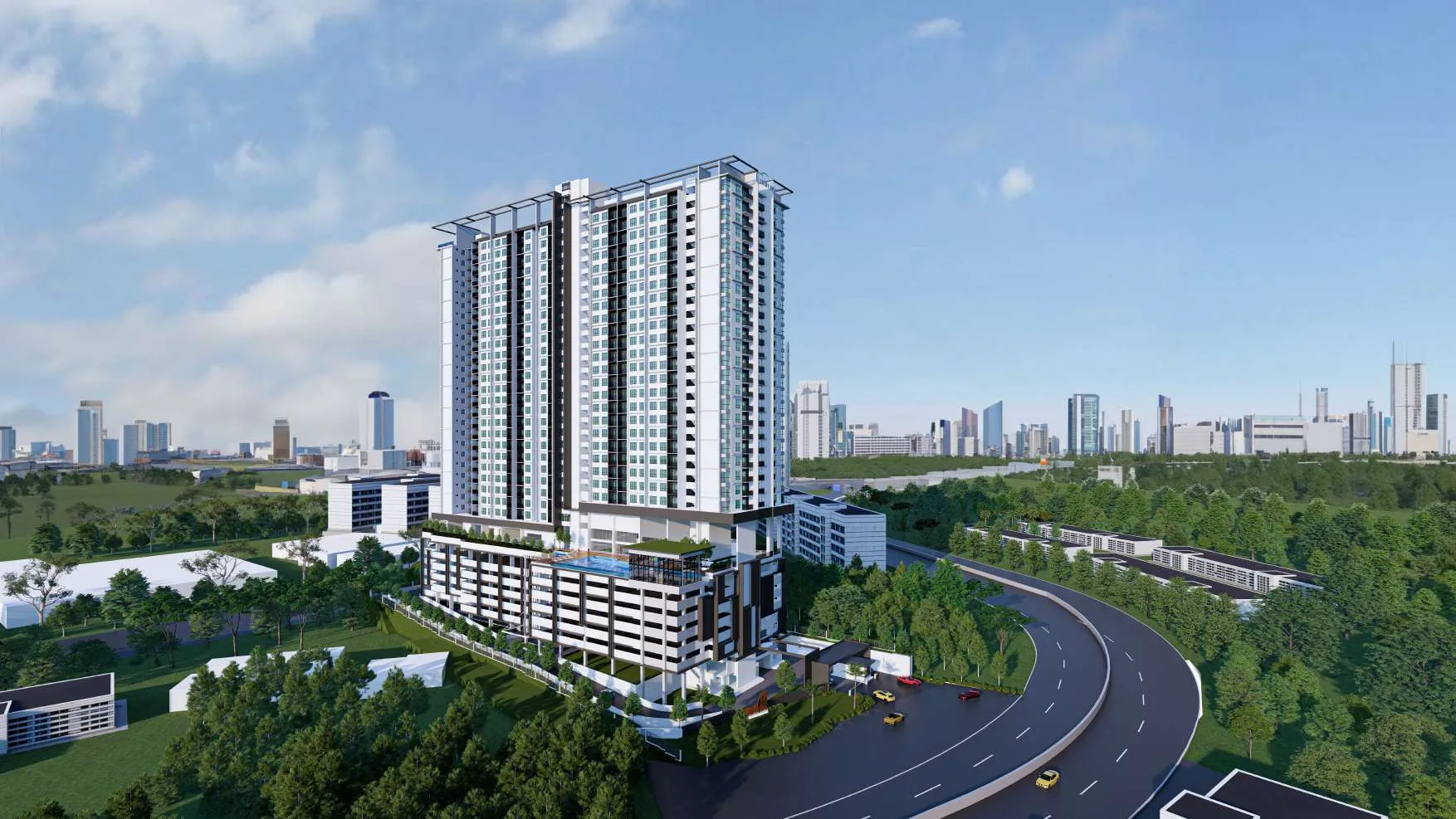 Ambience Residence Sungai Besi tower and podium with the KL skyline, artist's impression
