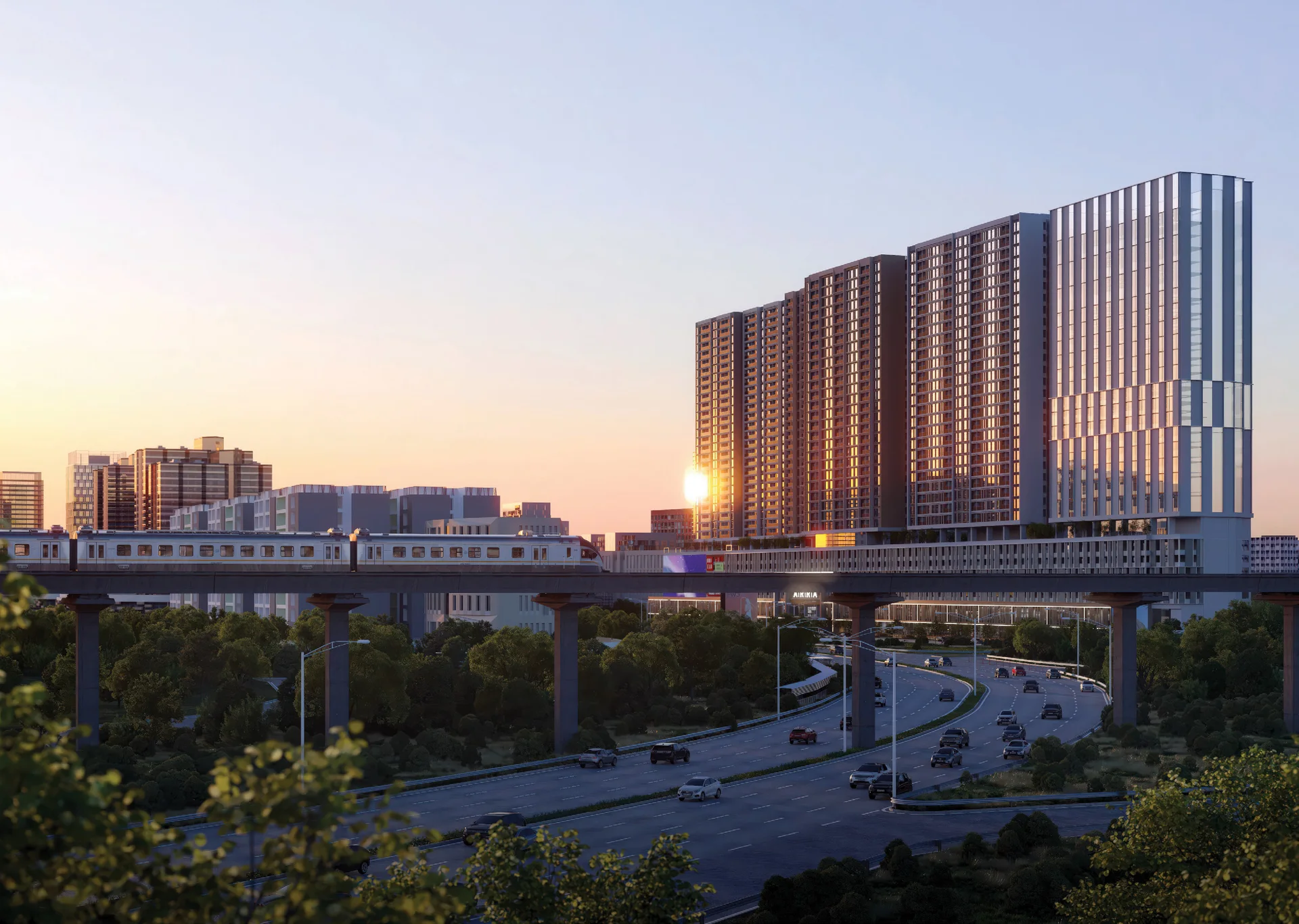 ARRA Residences beside the Ara Damansara LRT line at sunset, artist's impression