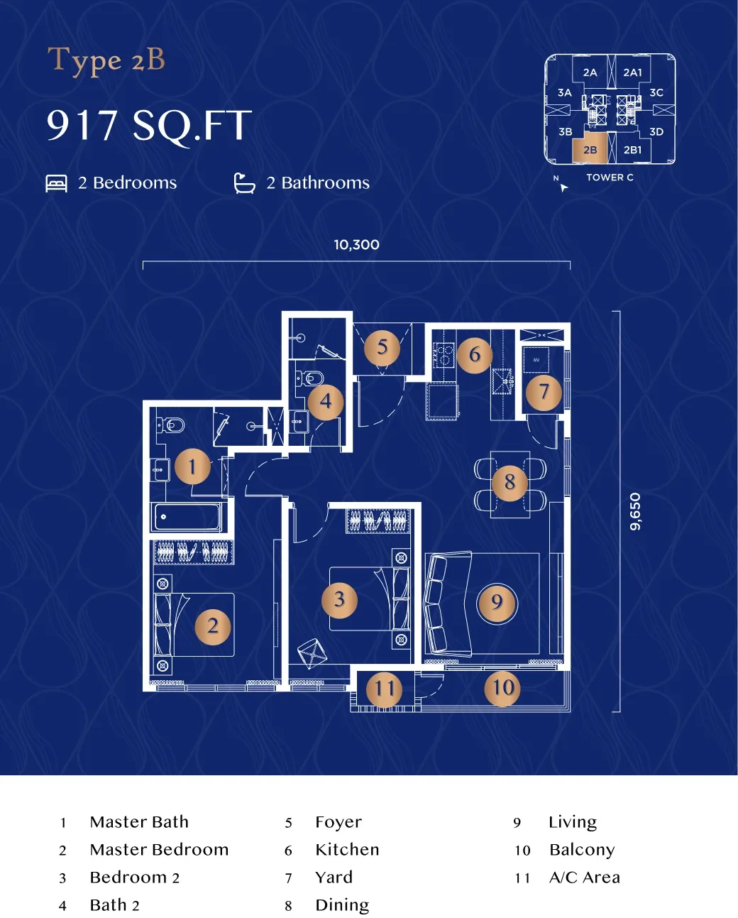 Bangsar Hill Park Talisa Type 2B floor plan — 917 sq ft, 2 bedrooms