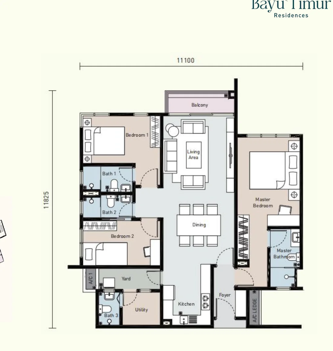 Bayu Timur Residences Type C floor plan — 1,200 sq ft
