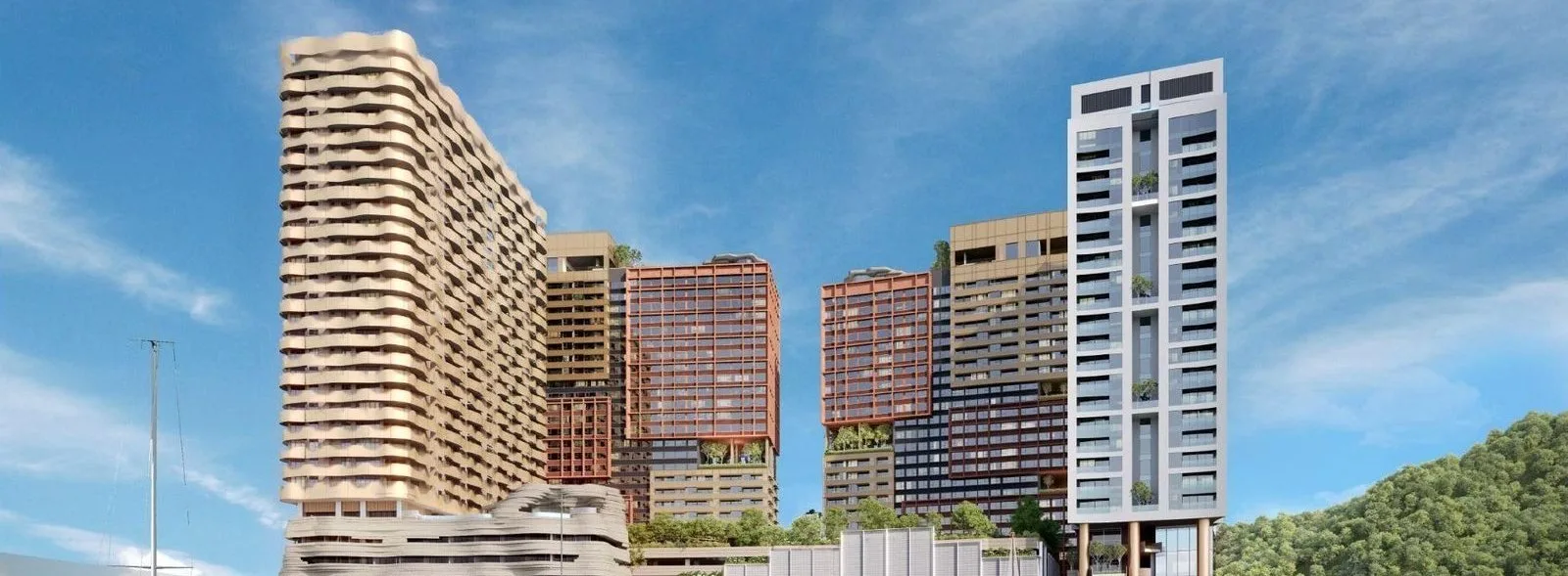 The Bedrock @ Jesselton Docklands twin towers facade, artist's impression