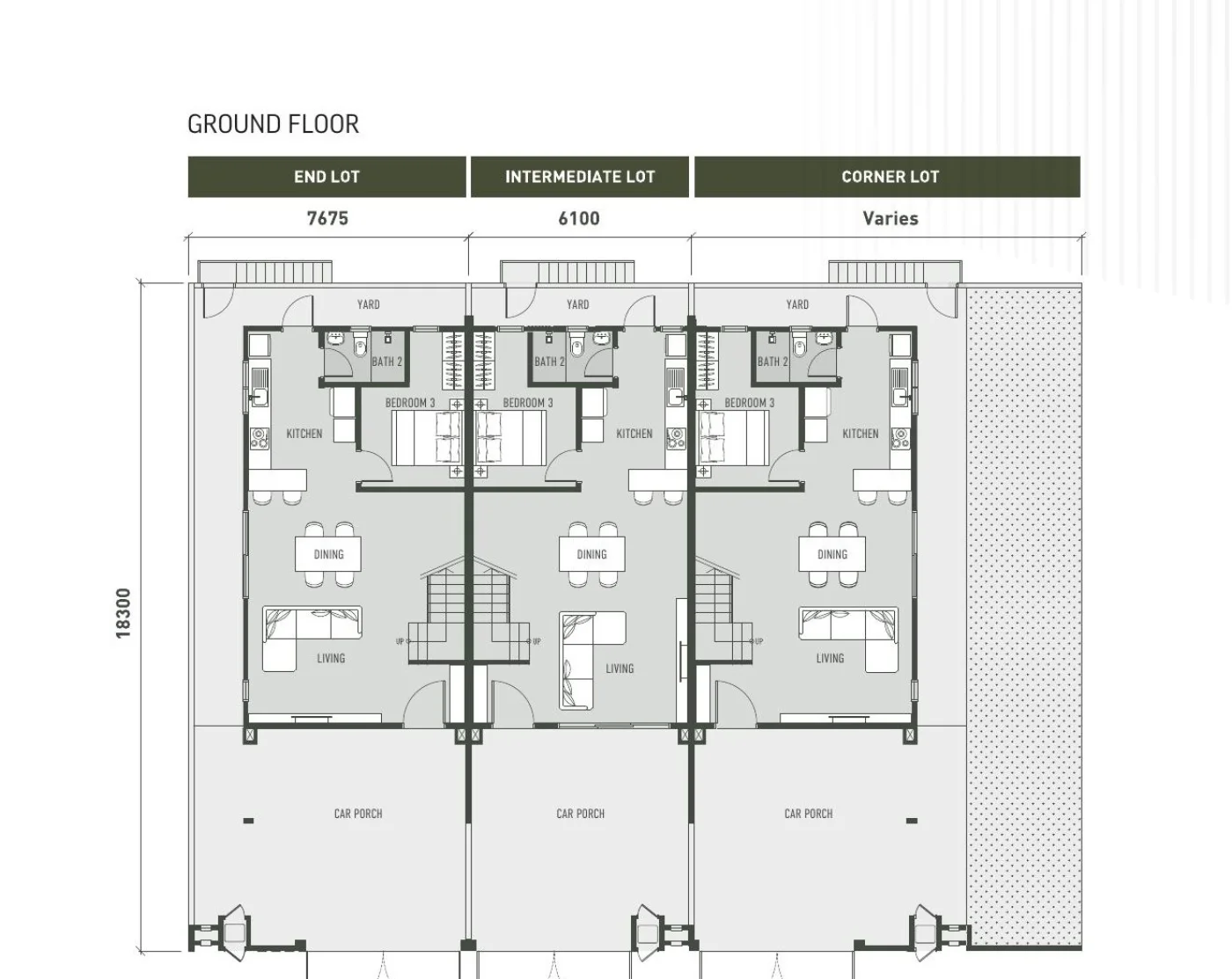 Botanica Hills Type A ground floor plan — living, dining, kitchen, bedroom 3