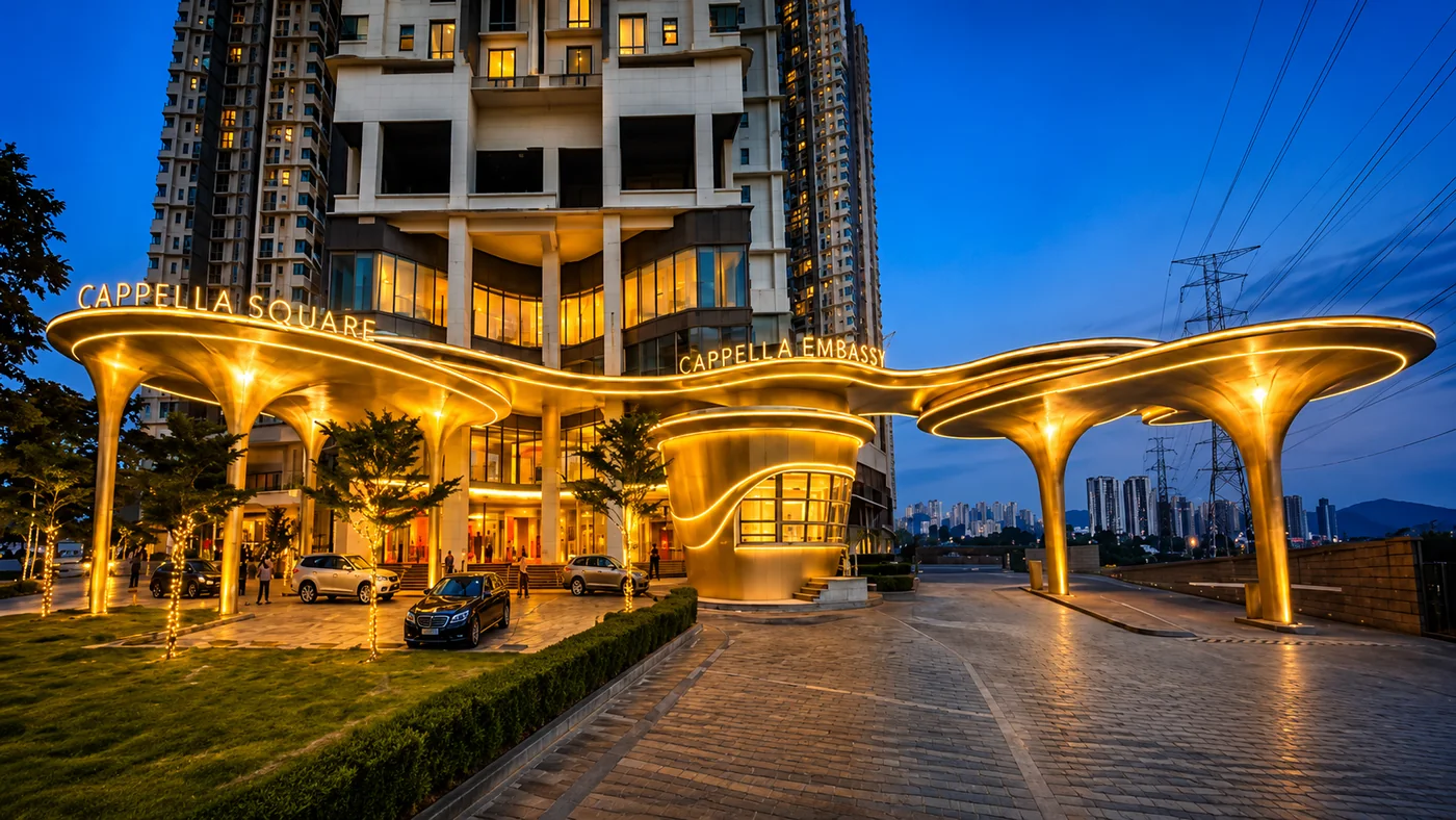 Cappella Embassy grand porte-cochère entrance at dusk, Jalan Ampang, Kuala Lumpur