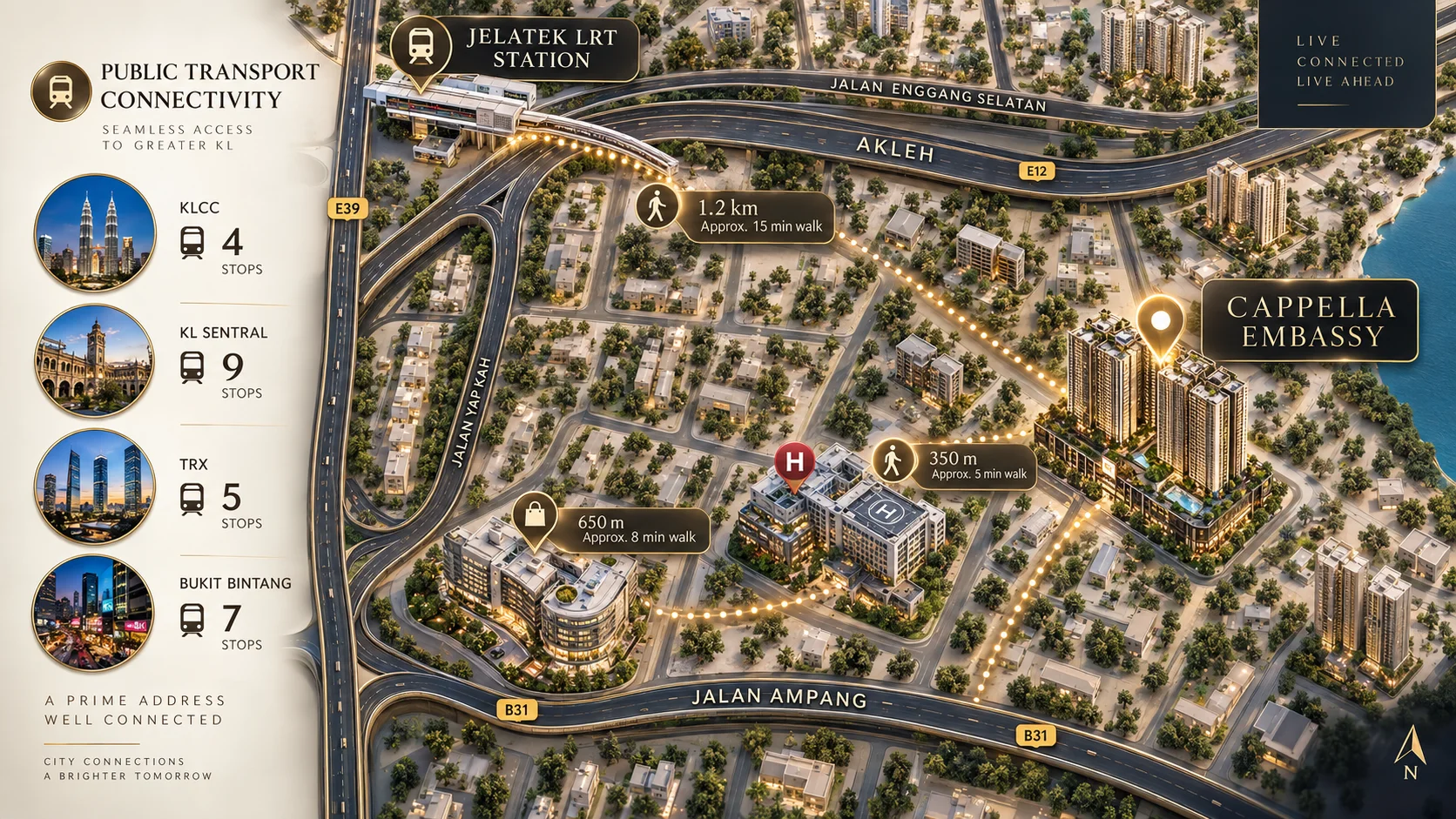 Cappella Embassy transport connectivity — nearby LRT, MRT and highway access