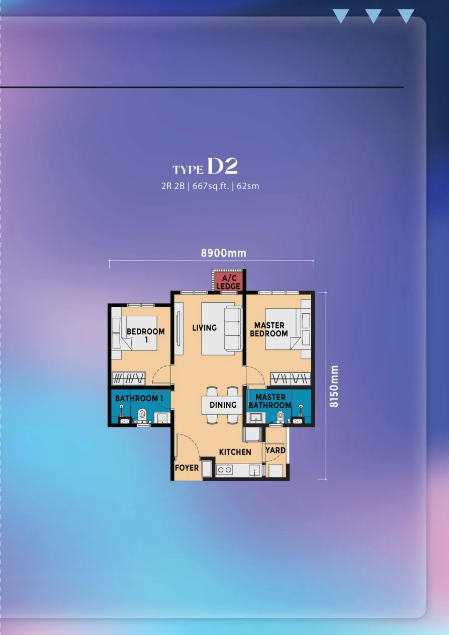 Causewayz Brixton and Dover Towers Type D2 floor plan — 667 sq ft, 2 bedrooms, alternate layout