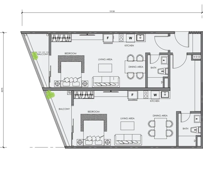 Centrix KLCC 2 Bedroom floor plan — 718 to 1,019 sq ft