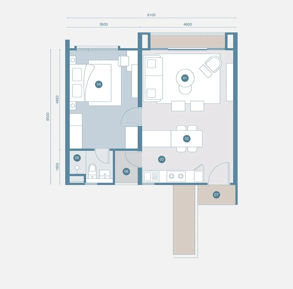Danau Puchong Type A floor plan — 566 sq ft, 1 bedroom