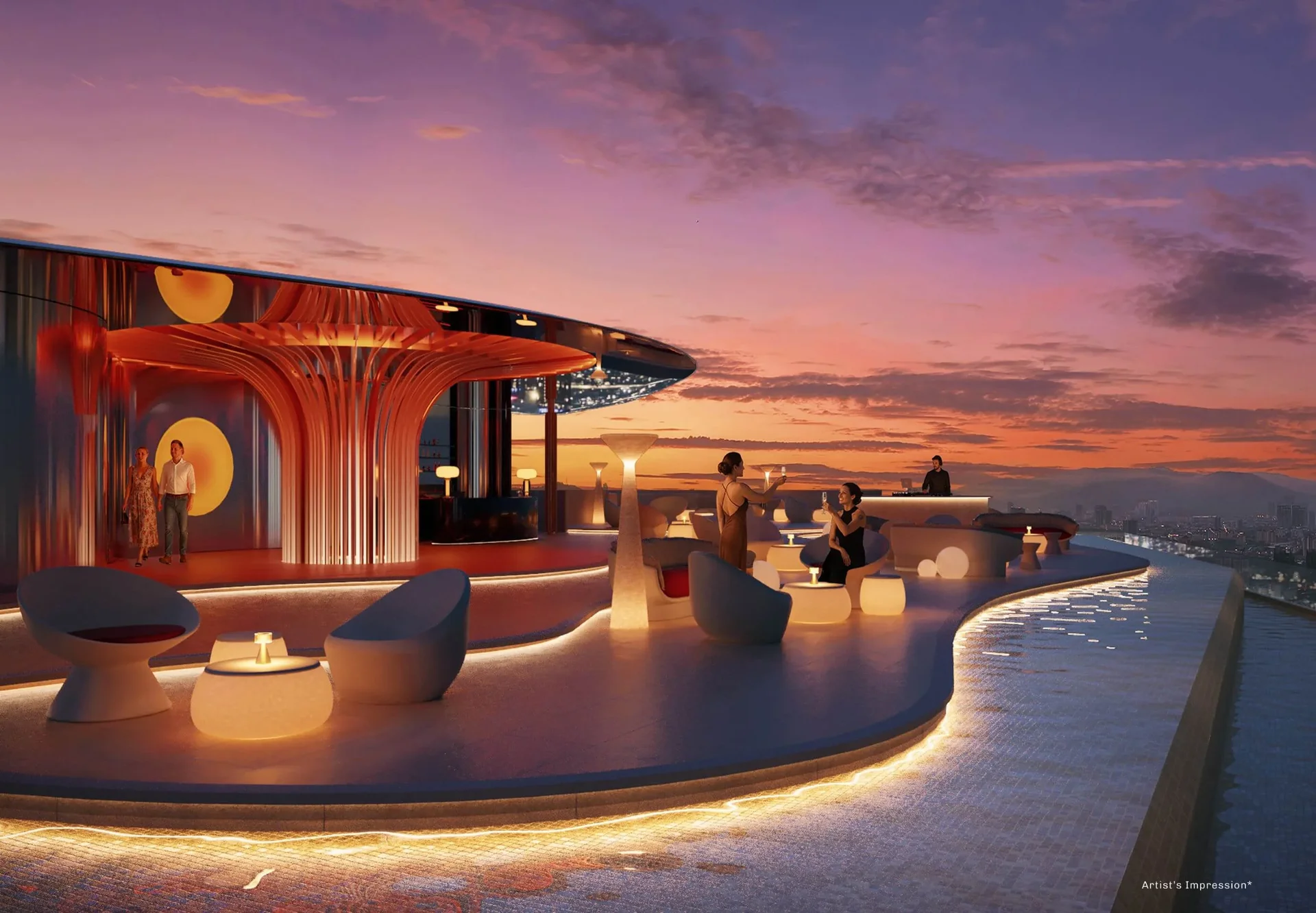 Divine KLCC proposed rooftop bar at sunset, artist's impression