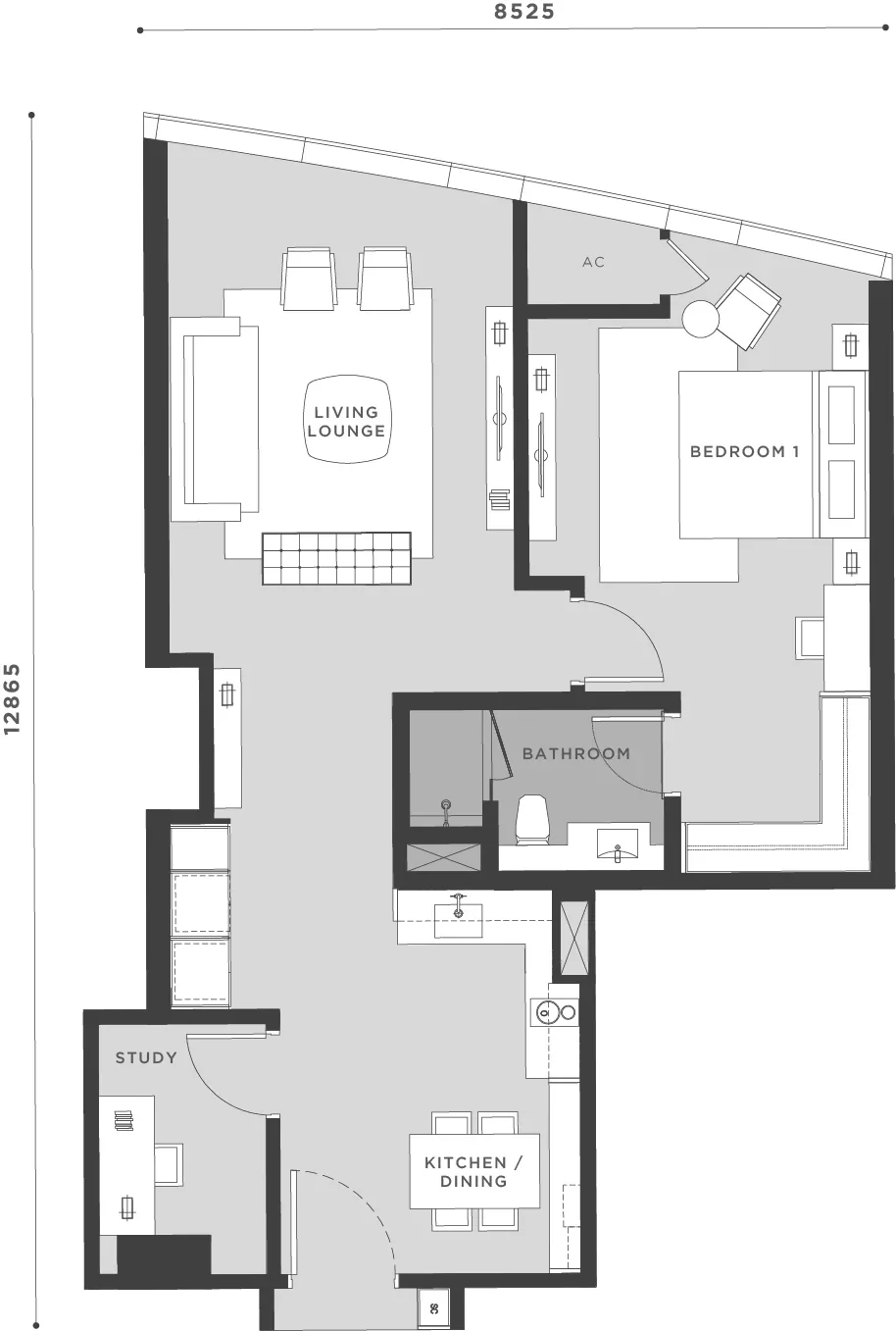 Eaton Residences @ KLCC Type B10 floor plan — 872 sq ft, 1+1 bedrooms