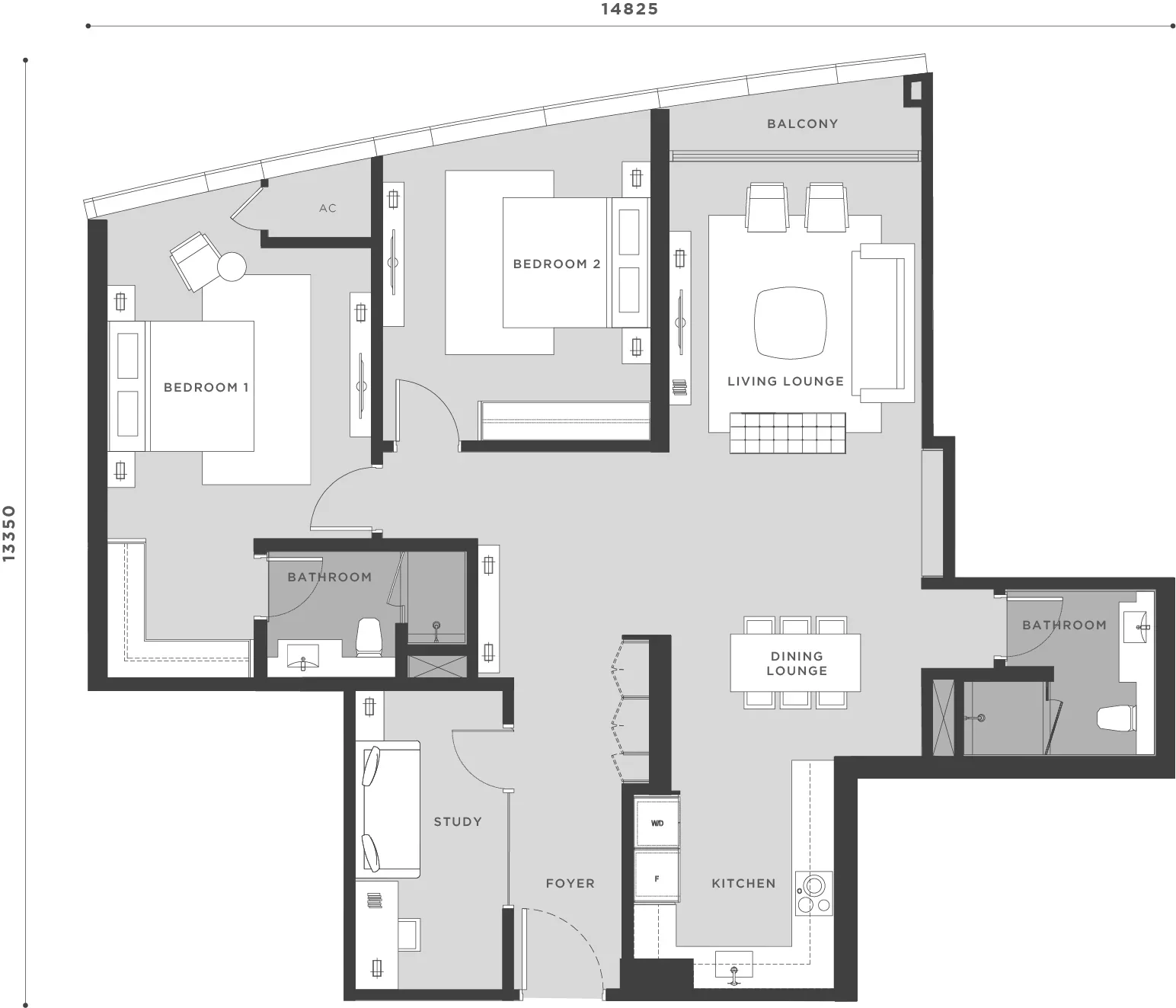 Eaton Residences @ KLCC Type C4 floor plan — 1,410 sq ft, 2+1 bedrooms