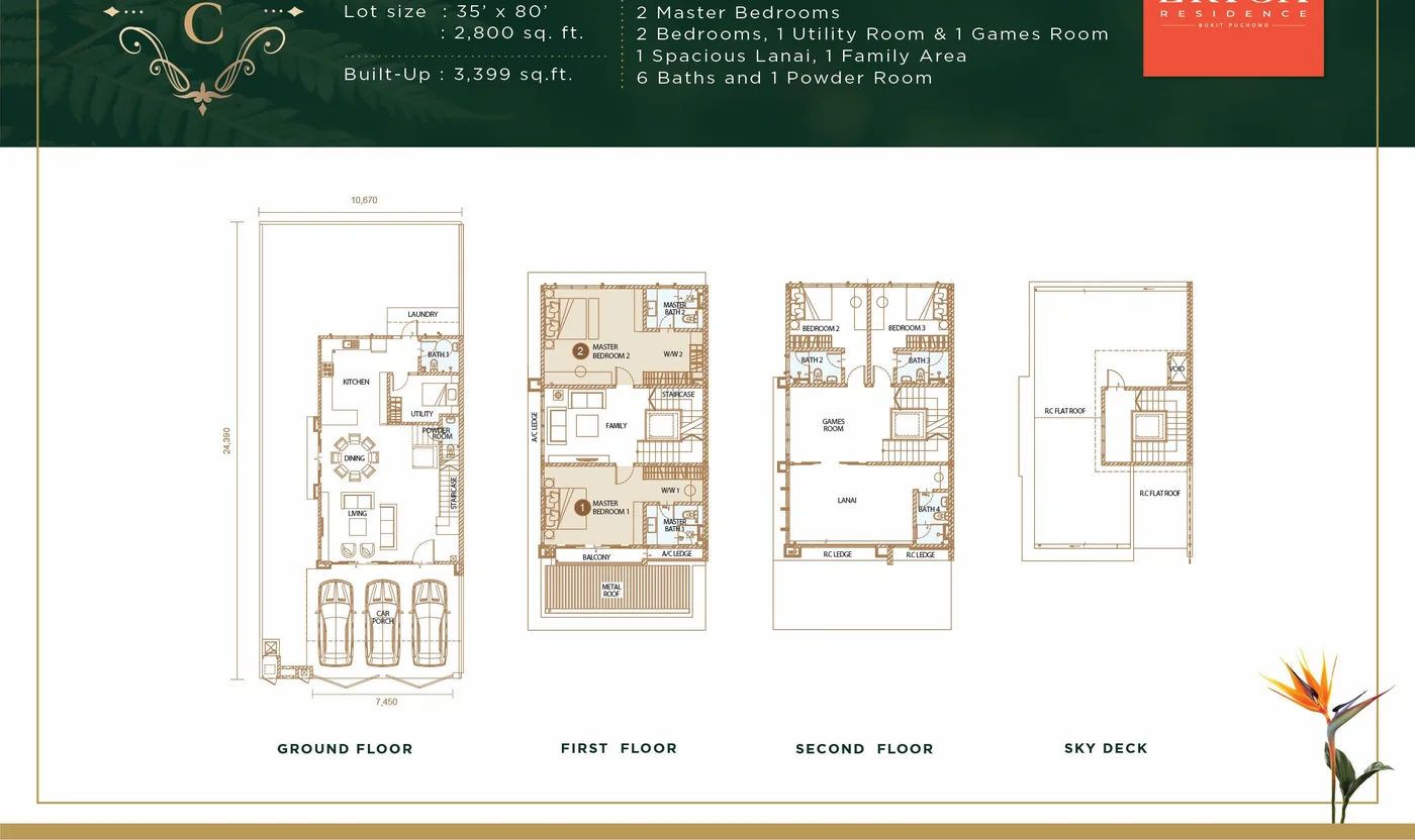 Erica Residence Type C floor plan — 70 x 100 ft lot