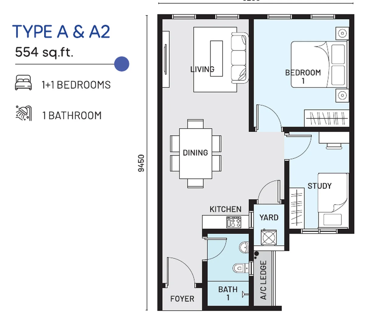 e.Sentral SmartCity Type A floor plan — 554 sq ft