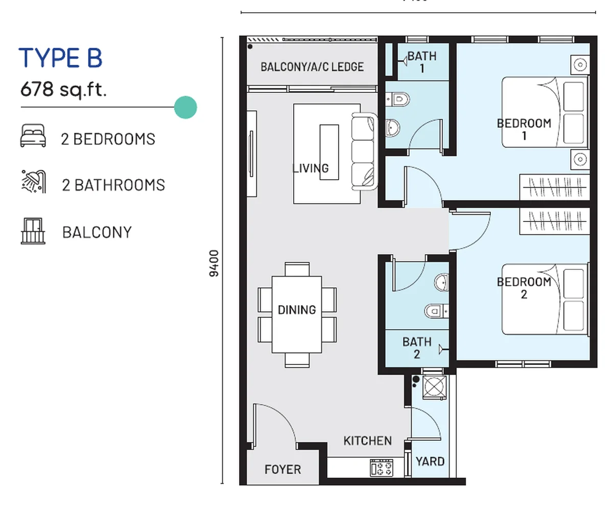 e.Sentral SmartCity Type B floor plan — 678 sq ft
