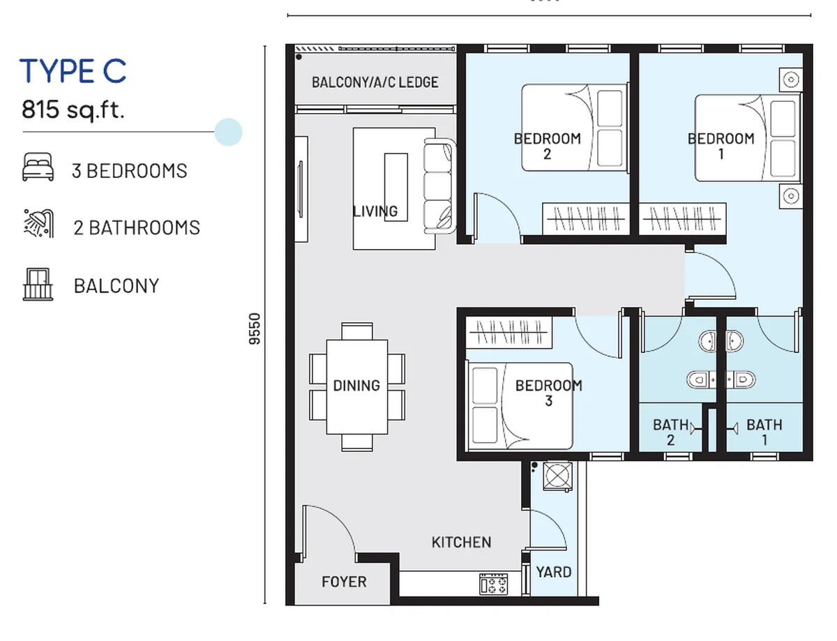 e.Sentral SmartCity Type C floor plan — 815 sq ft