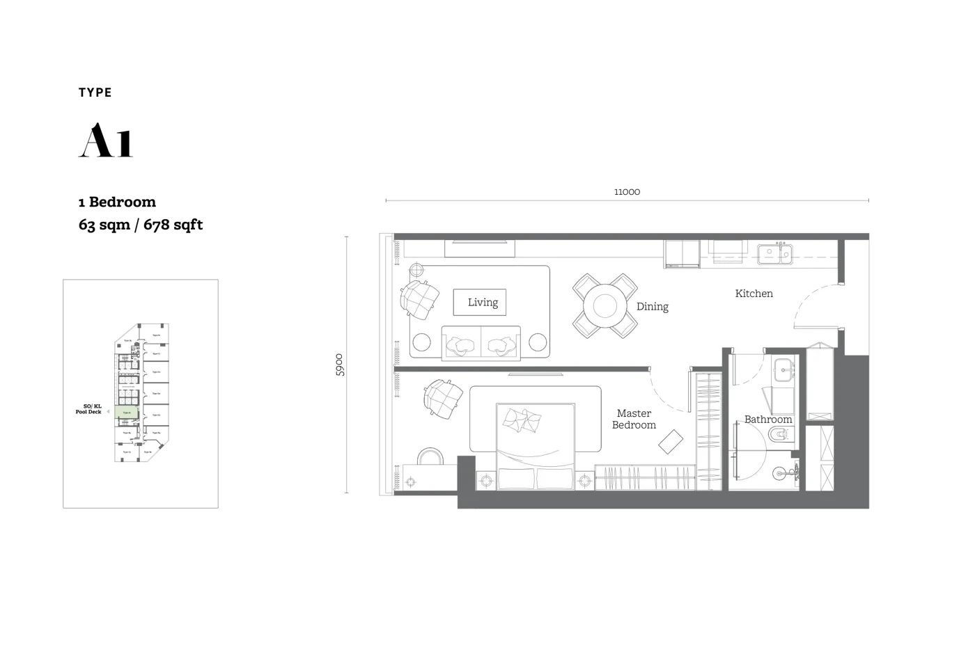Jewel by Oxley Type A1 floor plan, 1 bedroom