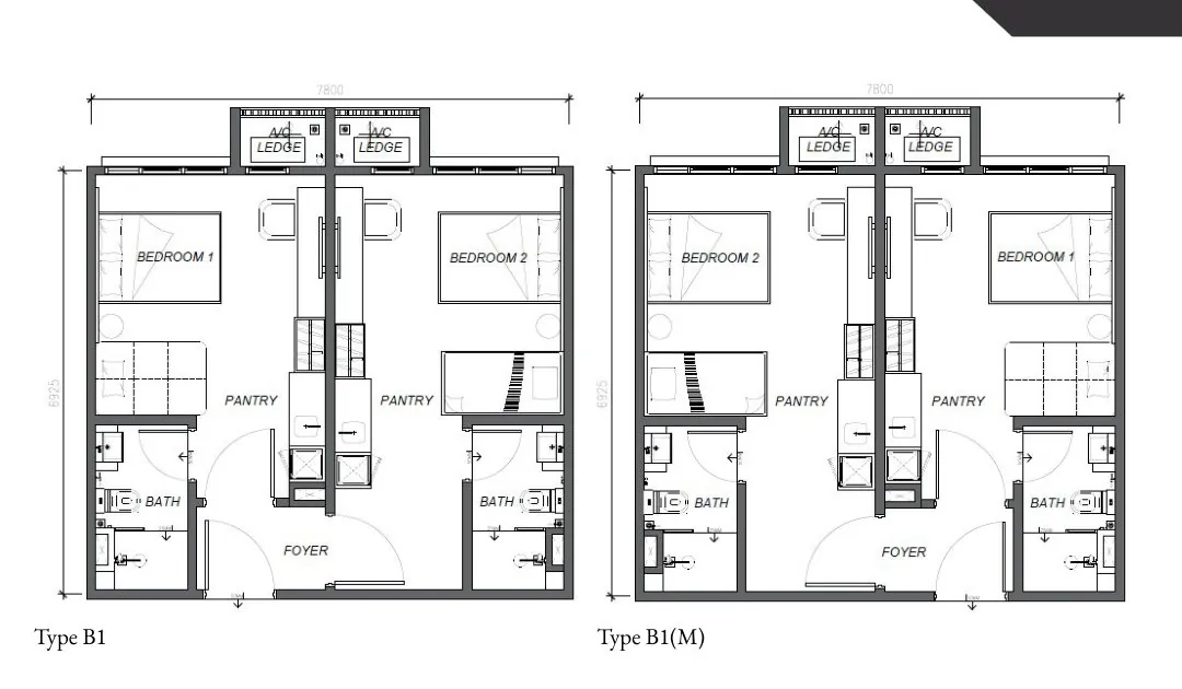 Keeperz Suites Type B dual-key floor plan — 581 sq ft, 2 bedrooms