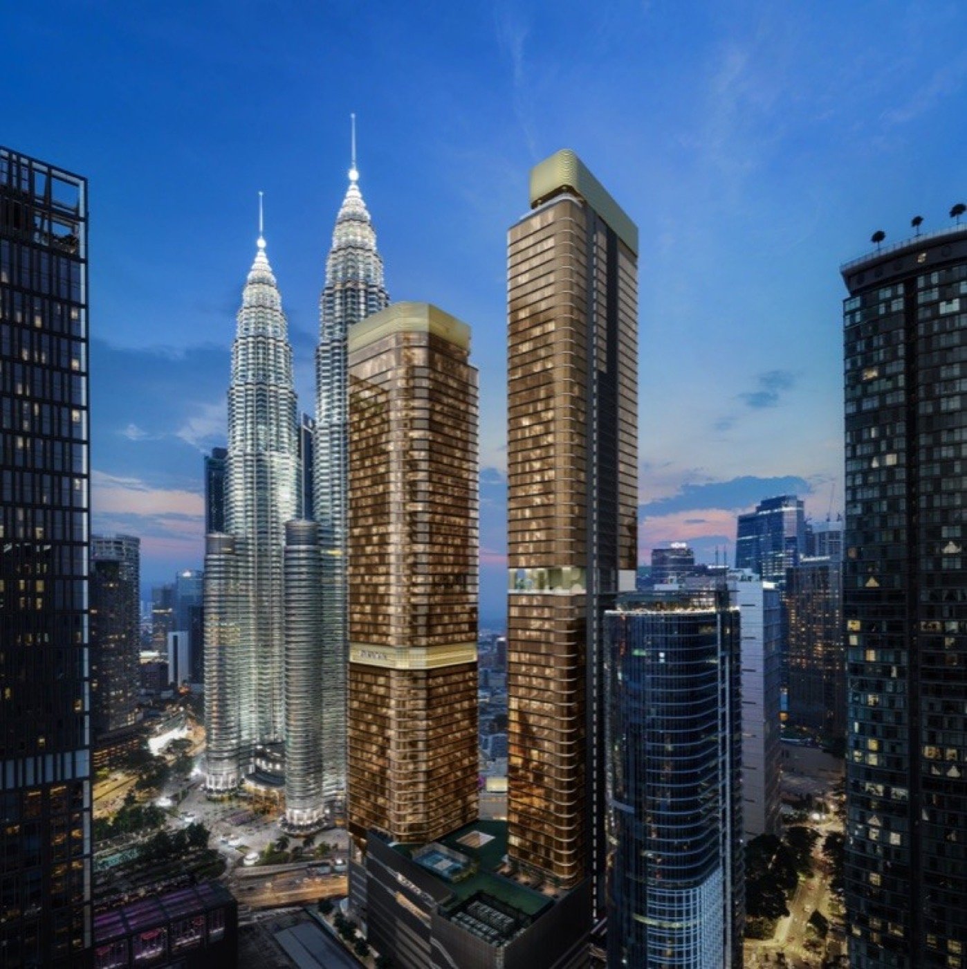 Kuala Lumpur skyline with the Petronas Twin Towers at dusk
