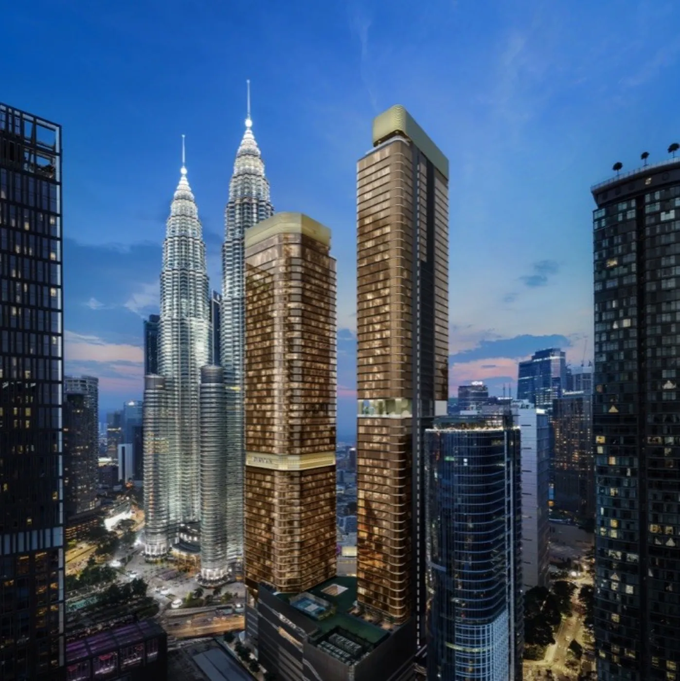 Kuala Lumpur skyline with the Petronas Twin Towers at dusk