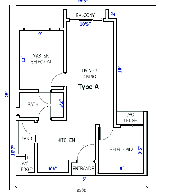 Livista Type A floor plan — 690 sq ft