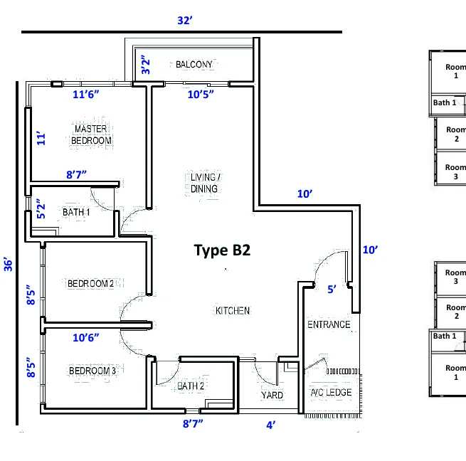 Livista Type B2 floor plan — 1,035 sq ft