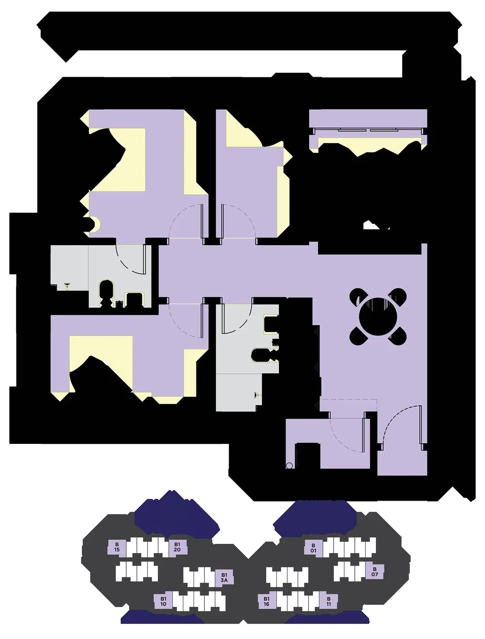 Loop Residences Type B/B1 floor plan — 750 sq ft, 3 bedrooms