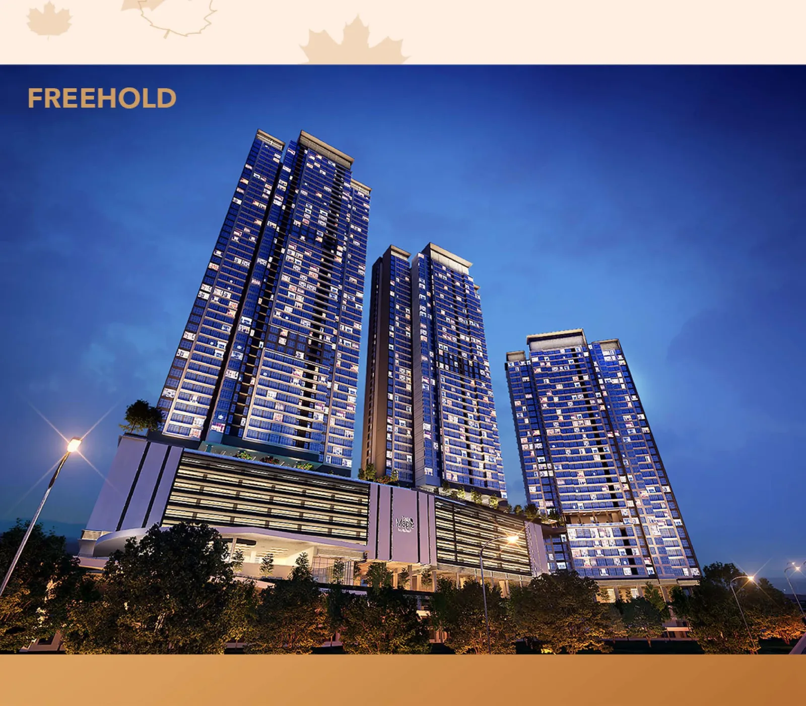 The Maple Residences twin towers at dusk, W City OUG