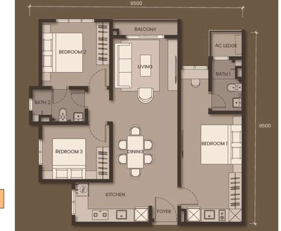 Monterra Type D floor plan — 903 sq ft dual key