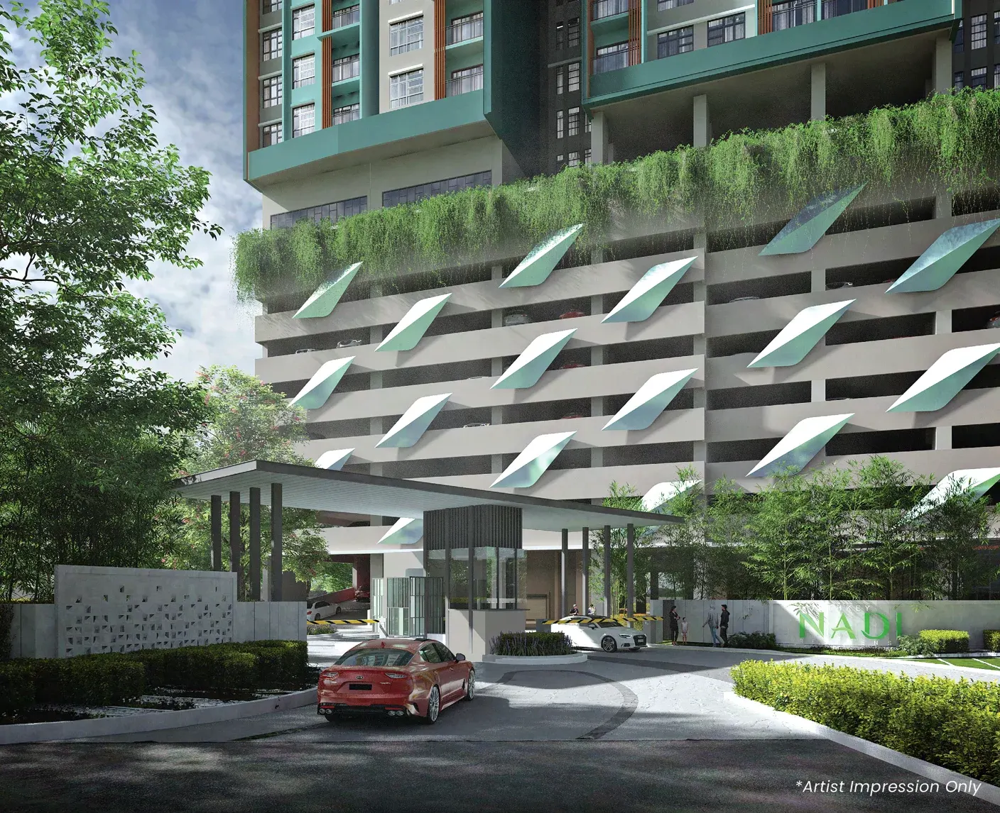 Southkey NADI Residences entrance and green podium, artist's impression