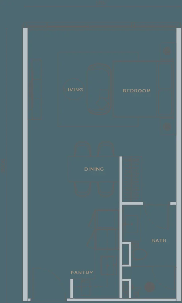 Orion Residence Type A1 studio floor plan — 491–497 sq ft
