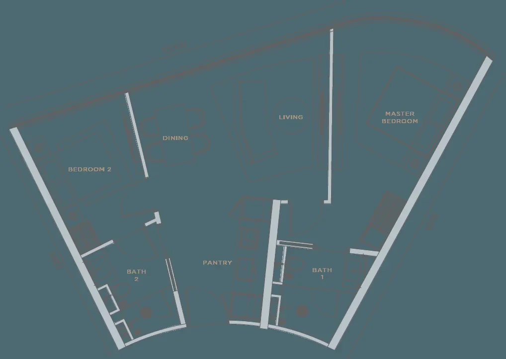 Orion Residence Type C1 two-bedroom floor plan — 838–1,186 sq ft
