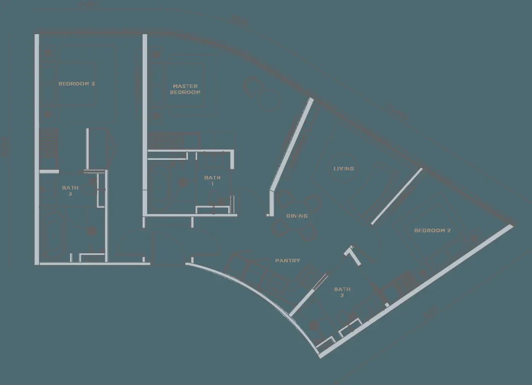 Orion Residence Type D1 three-bedroom dual-key floor plan — 1,180–1,329 sq ft