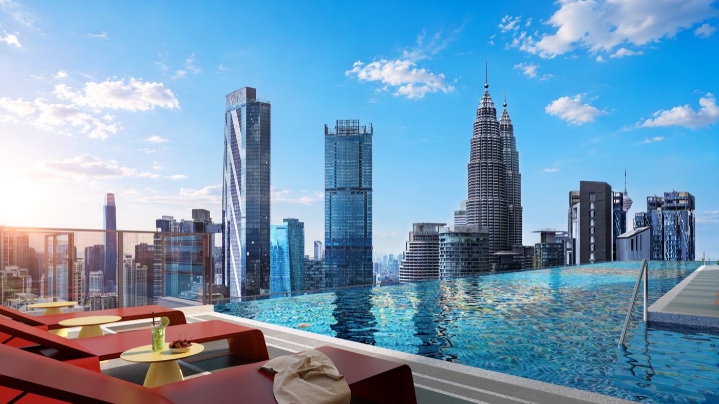 Phoeniz Suites KLCC rooftop infinity pool with Petronas Twin Towers view, artist's impression