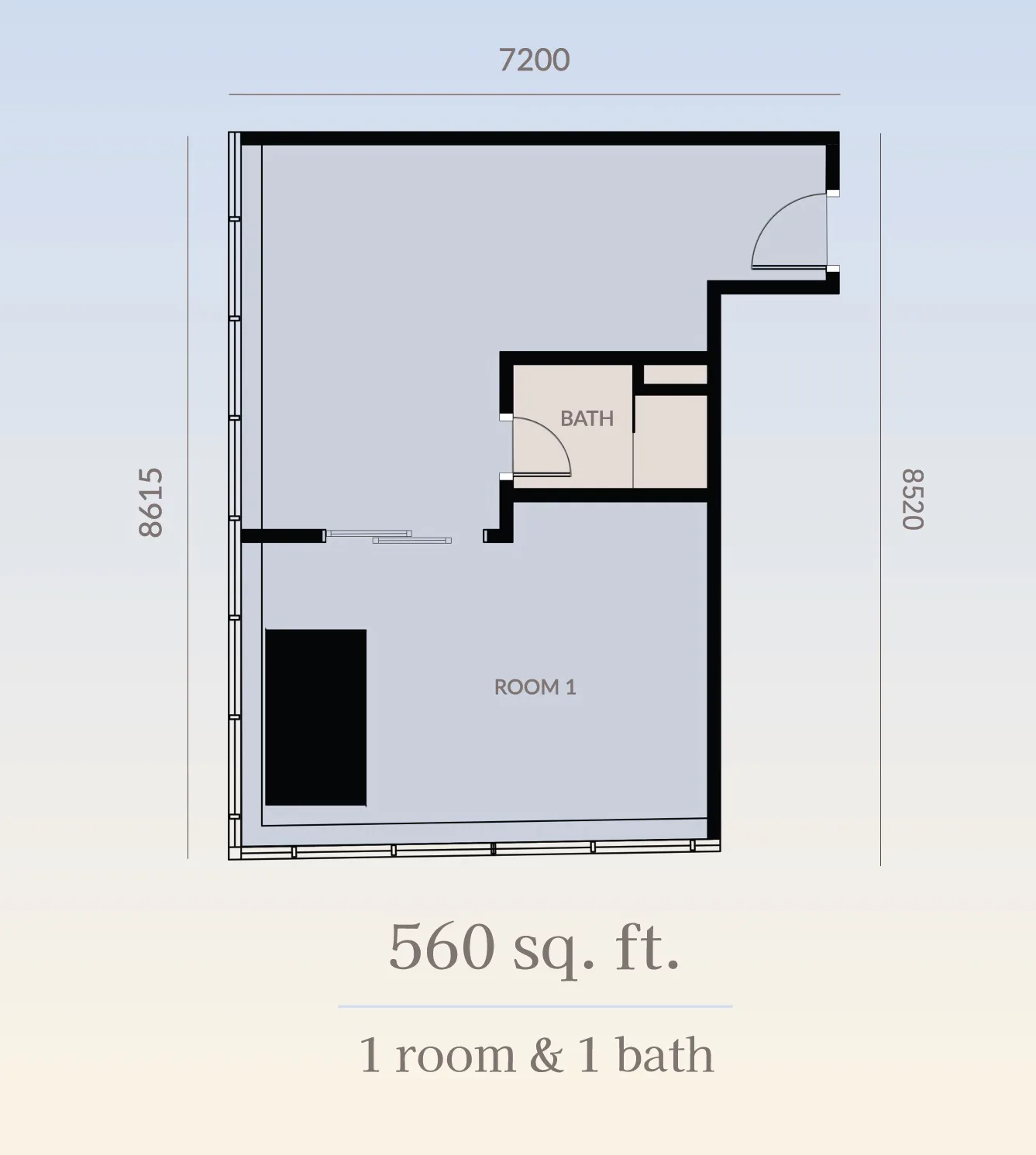 Platinum Premium Suites 1-room 1-bathroom suite floor plan — 560 sq ft