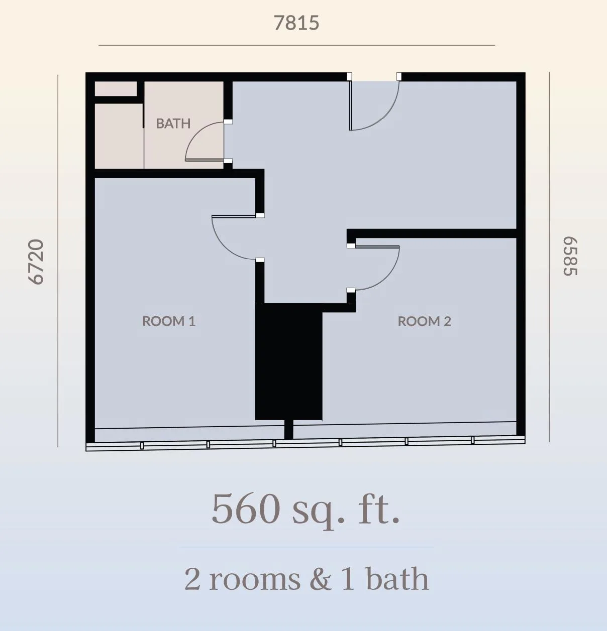 Platinum Premium Suites 2-room 1-bathroom suite floor plan — 560 sq ft