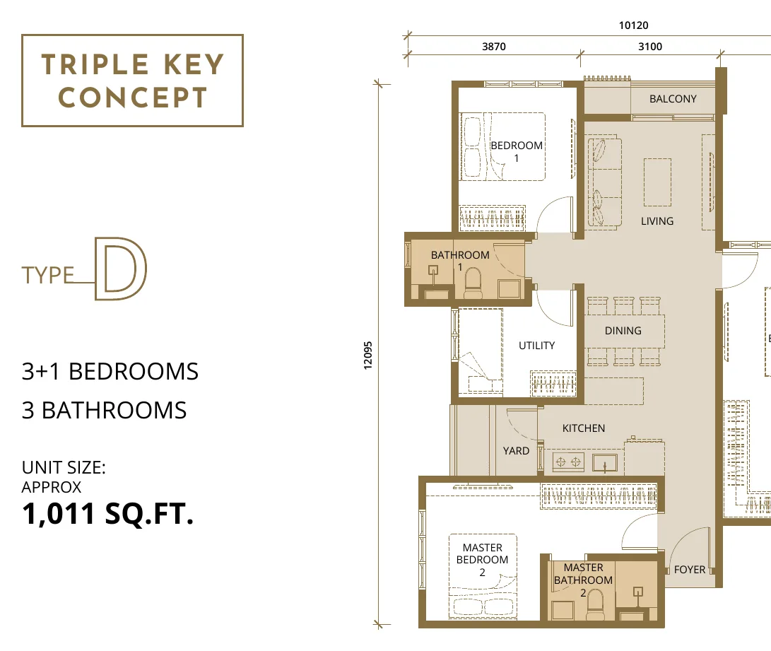 Quartz Type D triple key floor plan