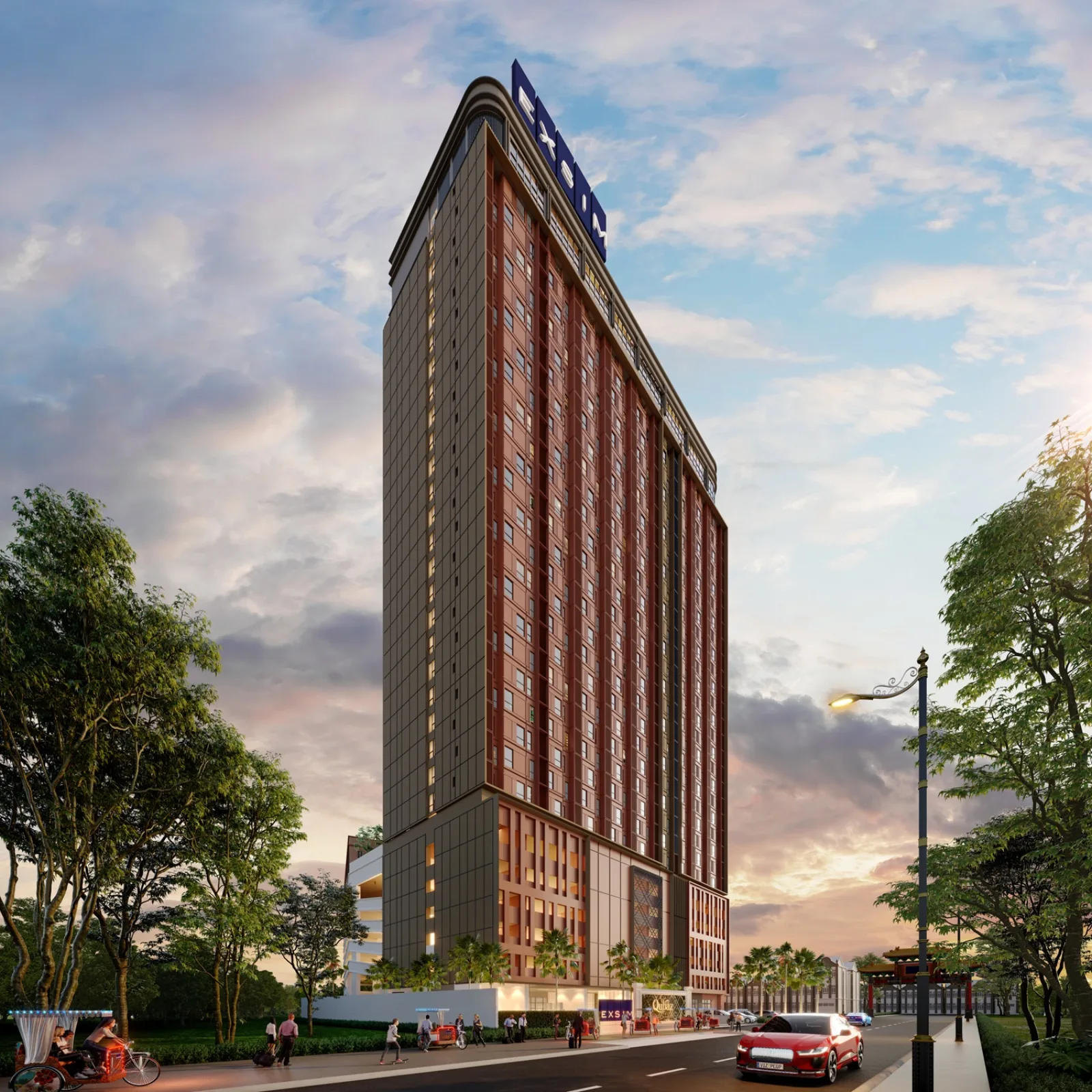 Qubaz Suites @ Kuala Terengganu facade at dusk, artist's impression