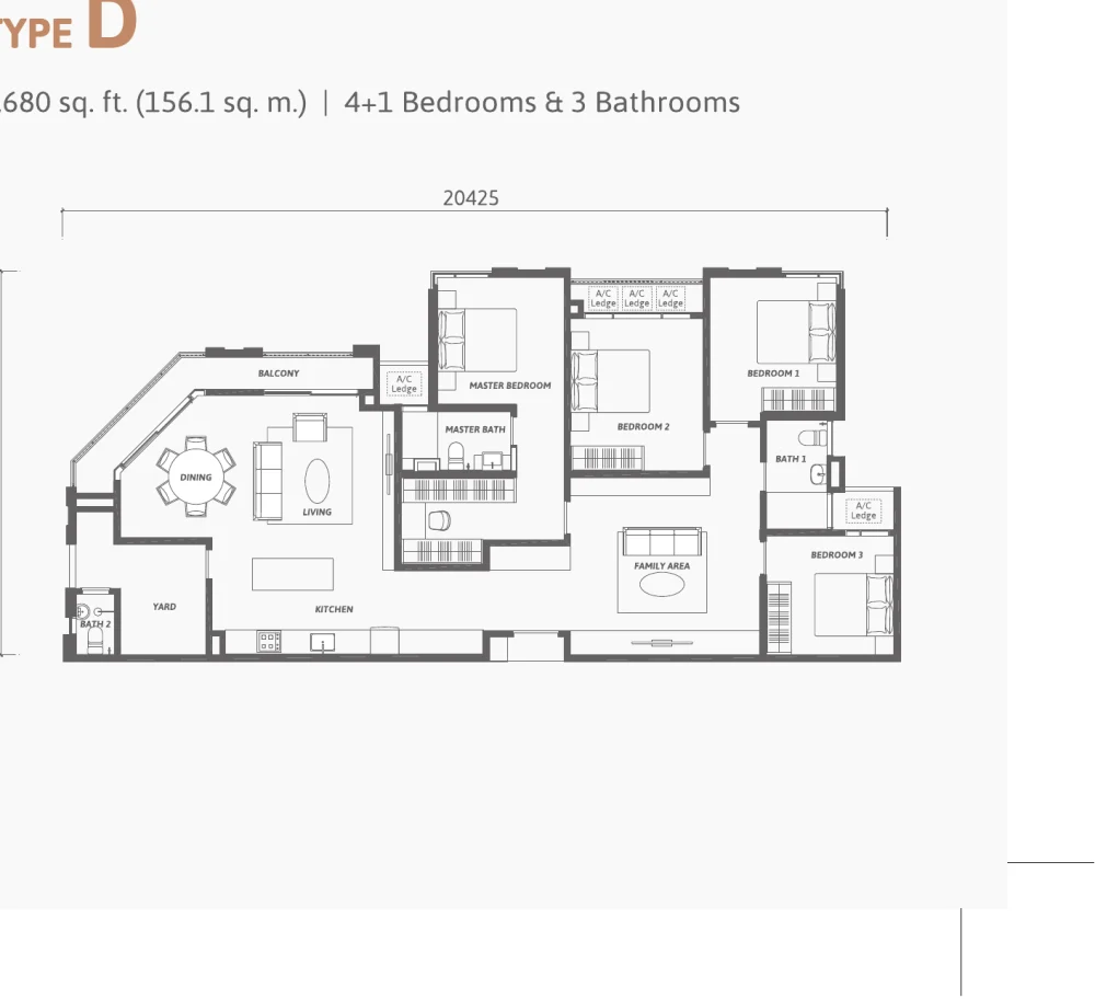 Ren Residence Type D floor plan — 1,680 sq ft, 4+1 bedrooms