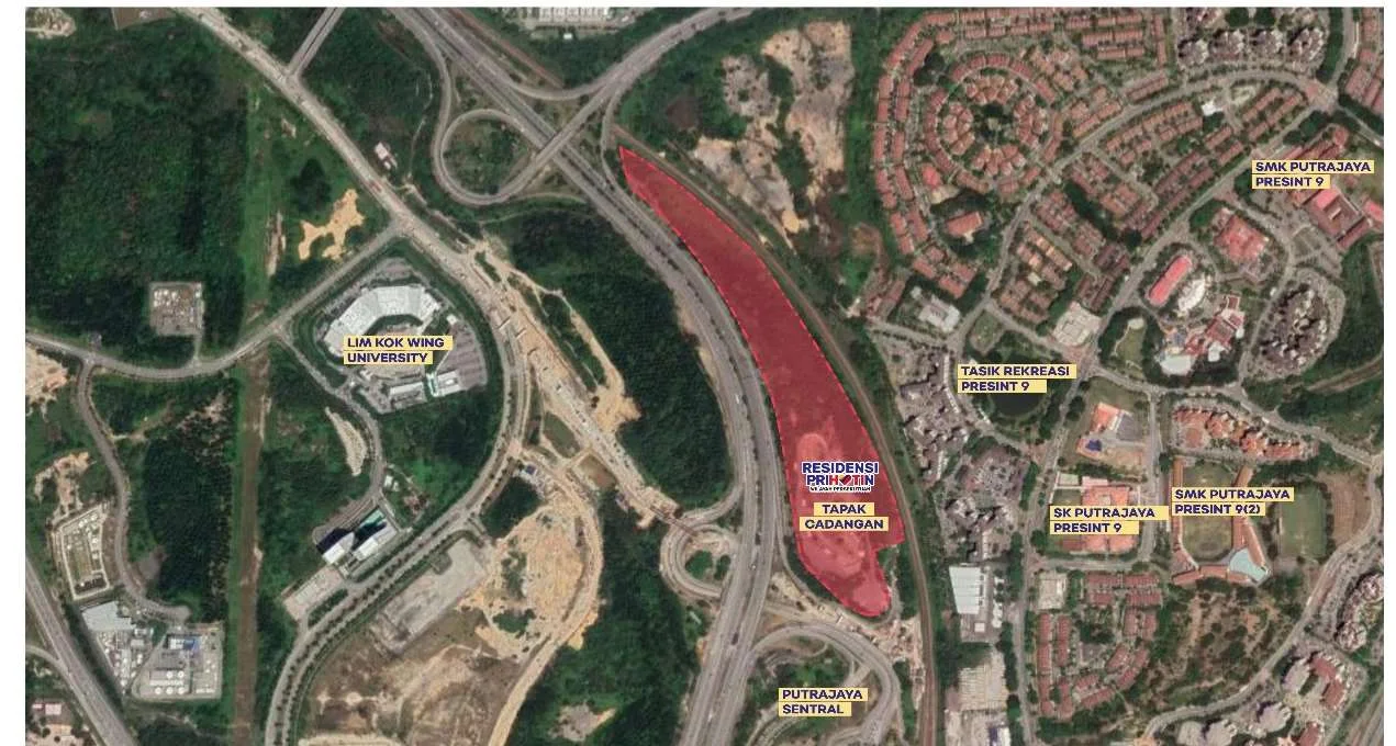 Aerial view of Putrajaya Presint 7 with the Residensi Sentral site
