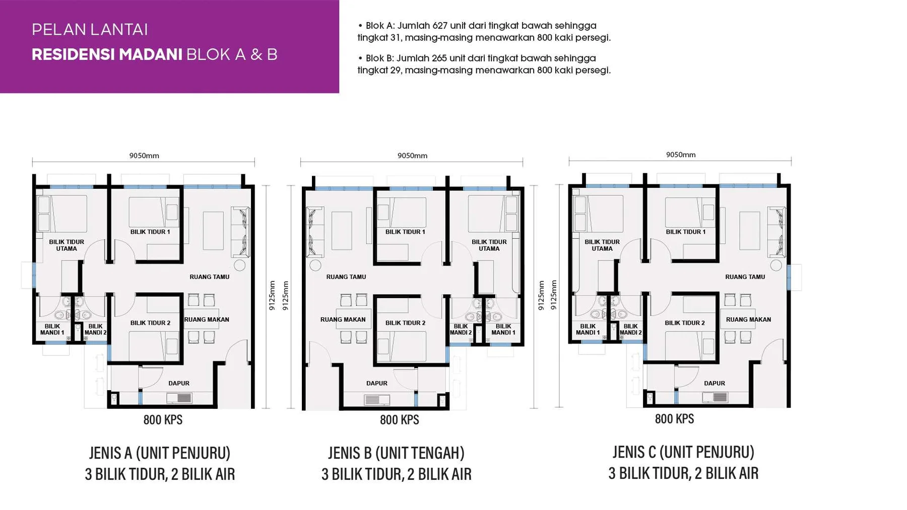 Residensi Madani floor plans — 800 sq ft