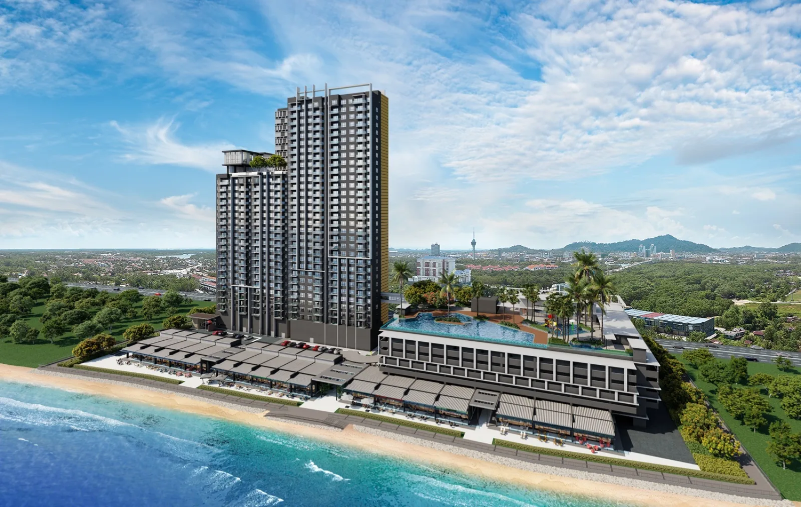 Sea Crestz @ Kuantan Waterfront Resort City beachfront facade, artist's impression