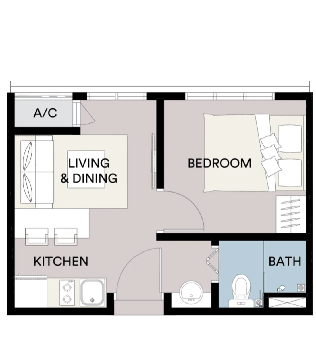 Sena Residences Type A floor plan — 280 sq ft