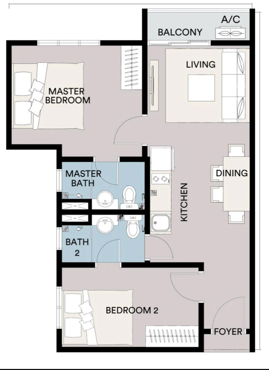 Sena Residences Type B1 floor plan — 592 sq ft, dual key