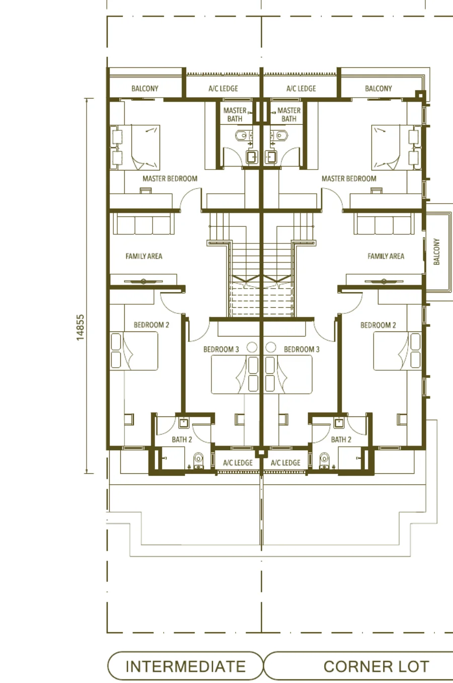 Jimbaran Link Villa first floor plan — master bedroom, family area, 2 bedrooms
