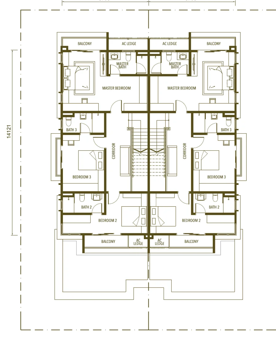 Jimbaran Semi-D Home first floor plan — master bedroom, 2 bedrooms, corridor