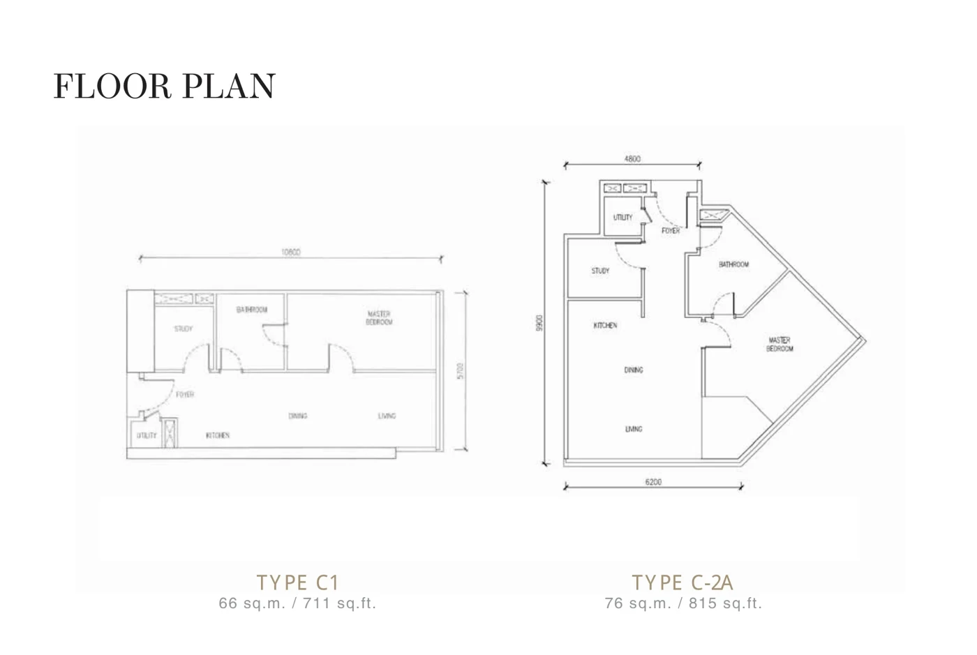 SO/ KL Residences Type C1 and C-2A floor plans — 711 and 815 sq ft
