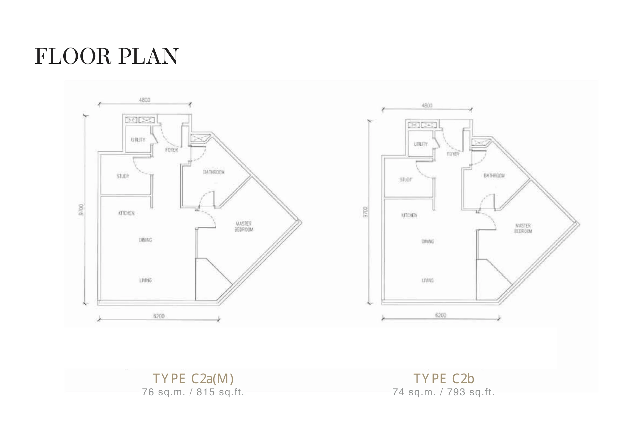 SO/ KL Residences Type C2a(M) and C2b floor plans — 815 and 793 sq ft