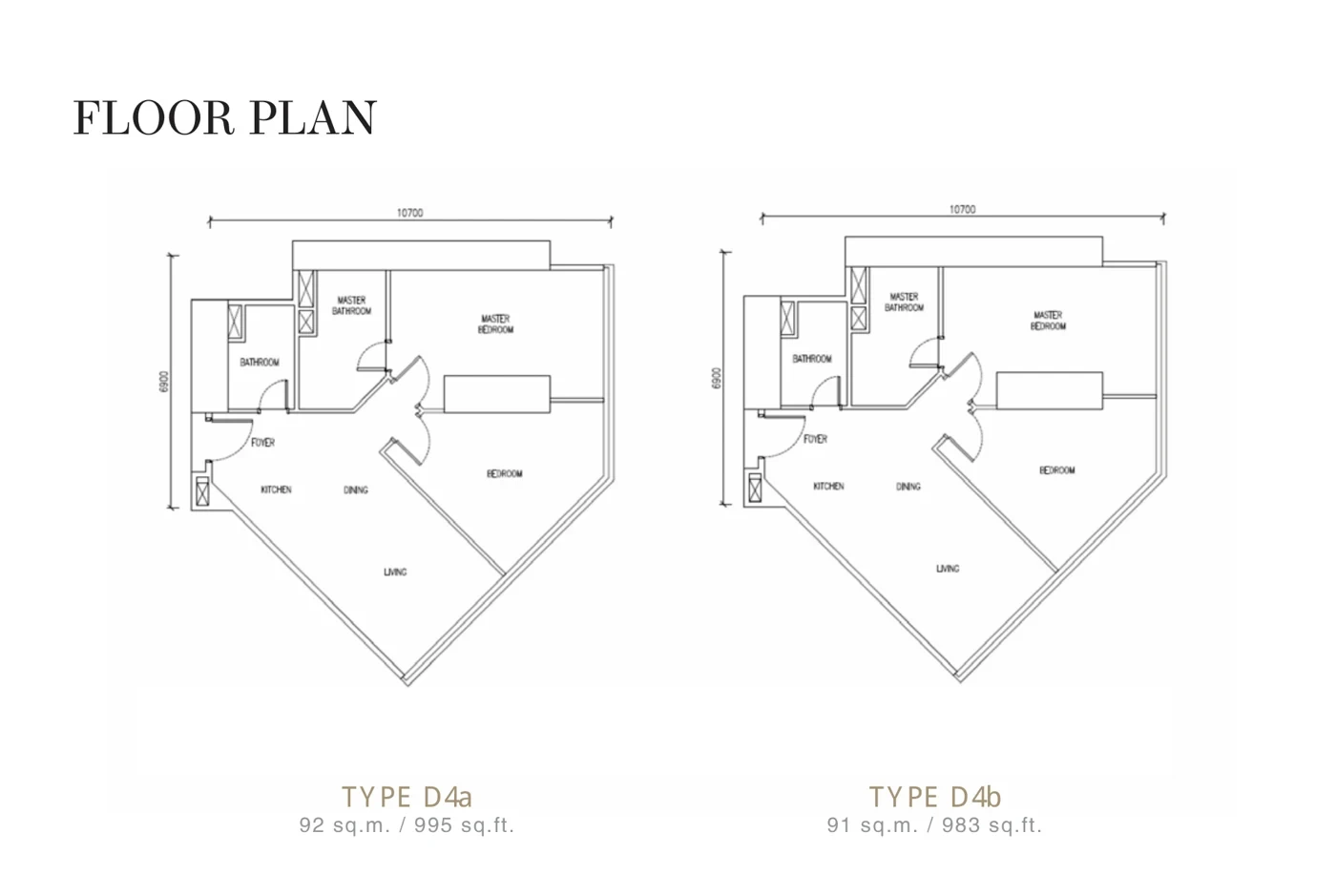 SO/ KL Residences Type D4a and D4b floor plans — 995 and 983 sq ft